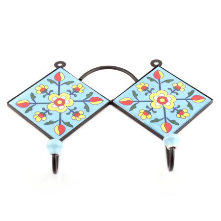 Turquoise And Yellow Tiny Floral Tiles Hooks